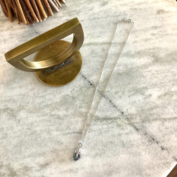 Sterling Silver Rainbow Zircon Stone Multicolor Pendant Necklace - Picture 3 of 4